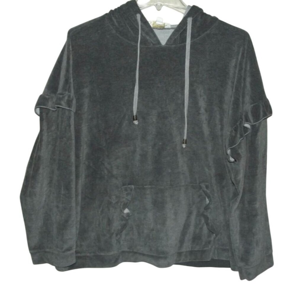 Weekend Suzanne Betro Womens Size 2X Gray Velour Hoodie Drawstring Pocket 2xl